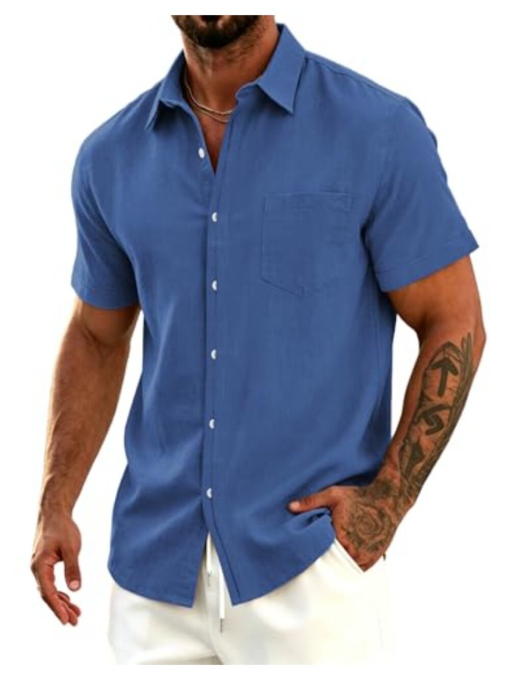 Short Sleeve Button Up Cotton Linen Shirt